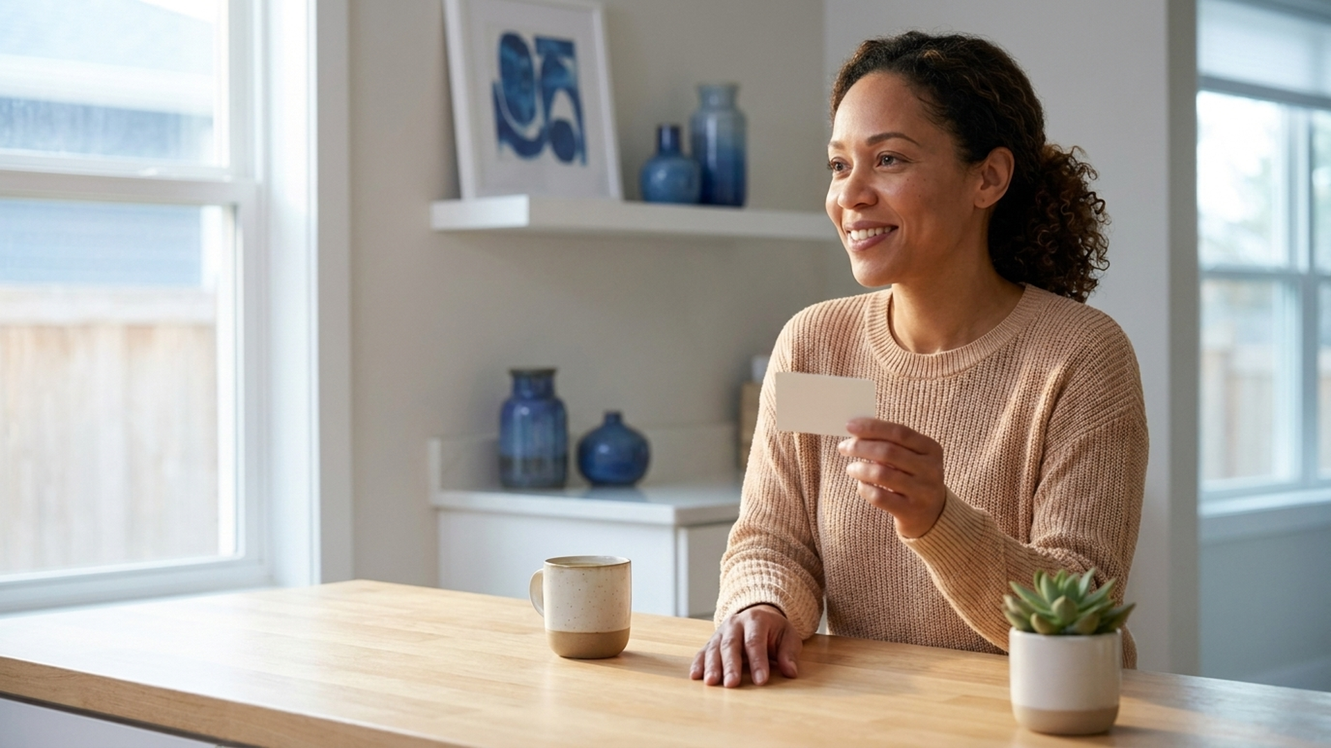 Woman checking a rising credit score on her phone while rebuilding credit after bankruptcy