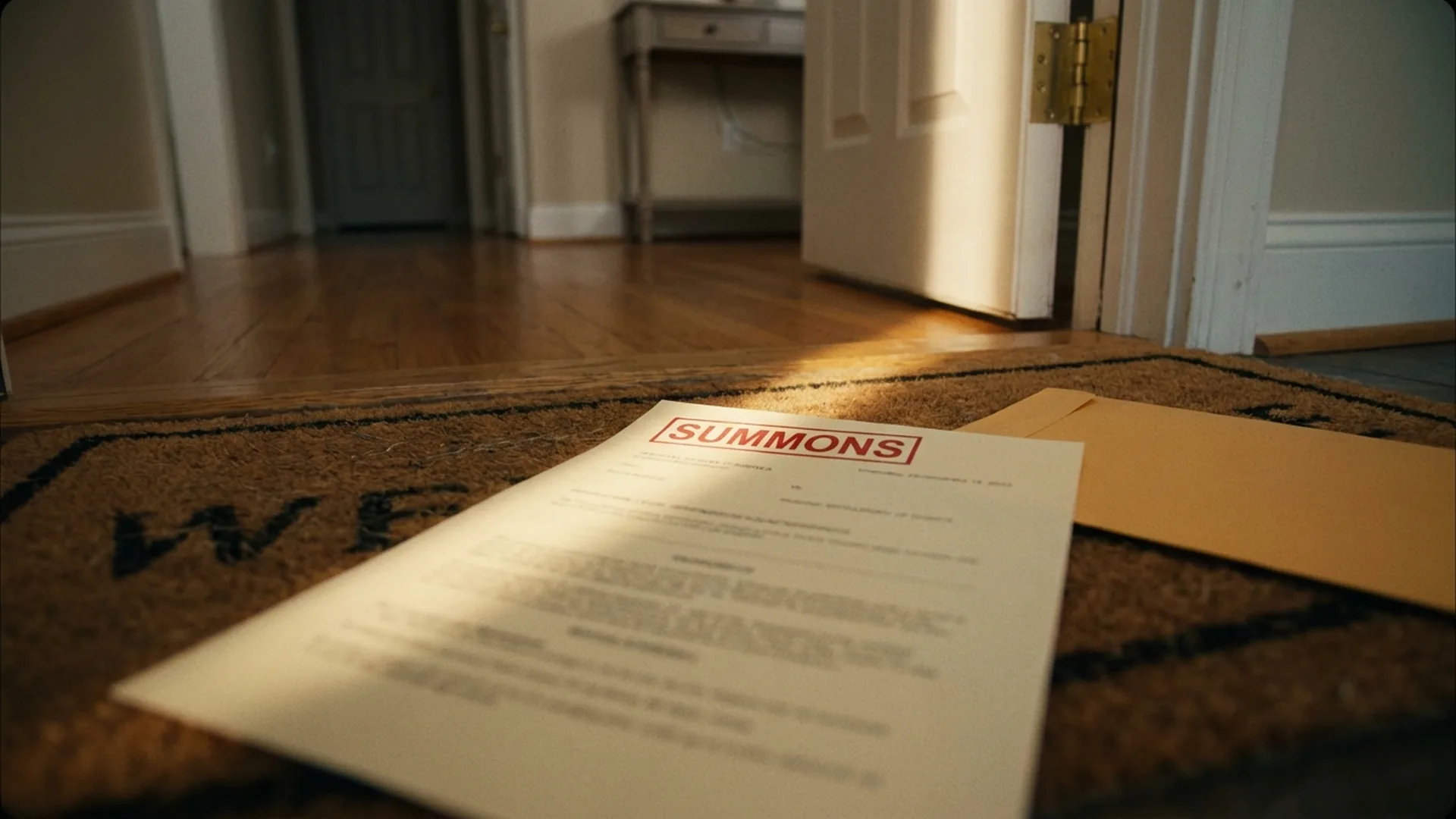 Official legal summons and court complaint left at a home's front door